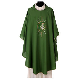 Chasuble in polyester with JHS and rays embroidery