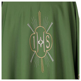 Chasuble in polyester with JHS and rays embroidery