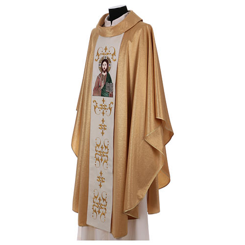 Liturgical Chasuble in wool and lurex, double twisted yarn and embroidery 4