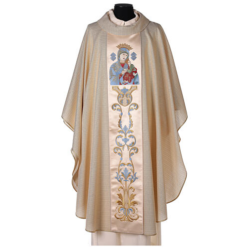 Chasuble Mariale Notre-Dame du Perpétuel Secours laine et lurex 1