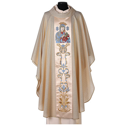 White Marian Chasuble in wool and lurex, with double twisted yarn 1