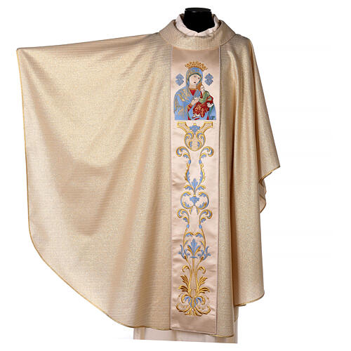 White Marian Chasuble in wool and lurex, with double twisted yarn 7
