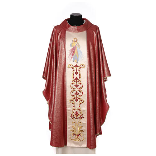 Chasuble wool and lurex, double twisted yarn, Divine Mercy 1