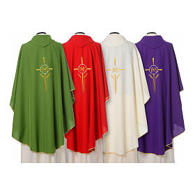 Chasuble in polyester with JHS, cross and wheat embroidery