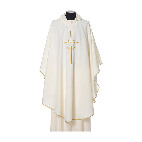 Chasuble in polyester with JHS, cross and wheat embroidery 4