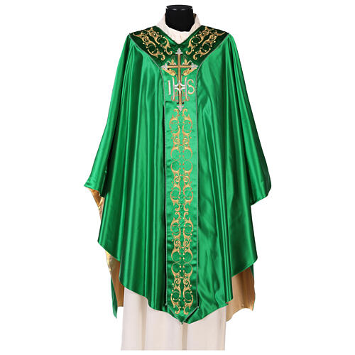 Medieval Chasuble in pure silk with floral embroidery on orphrey 1