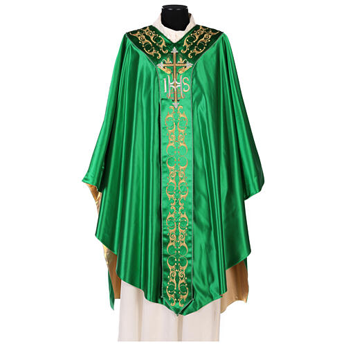 Pure Silk Medieval Chasuble with floral embroidery on orphrey 1