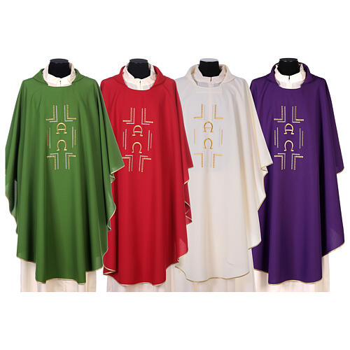 Chasuble in polyester with Alpha Omega symbol 1
