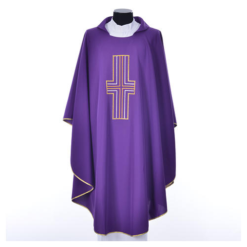 Liturgical chasuble in polyester with colored cross embroidery 3