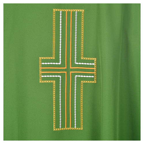 Liturgical chasuble in polyester with colored cross embroidery 6