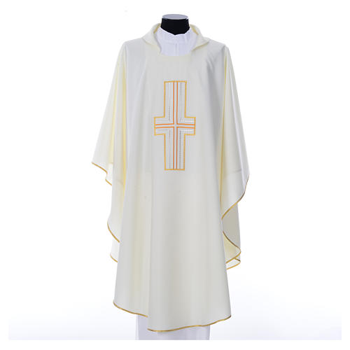 Liturgical chasuble in polyester with colored cross embroidery 4
