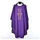 Liturgical chasuble in polyester with colored cross embroidery s3