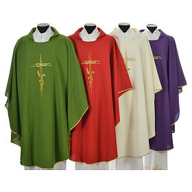 Liturgical Chasuble in polyester with JHS and wheat embroidery