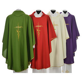 Liturgical Chasuble in polyester with JHS and wheat embroidery