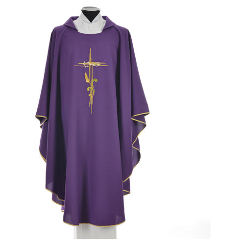 Liturgical Chasuble in polyester with JHS and wheat embroidery 3