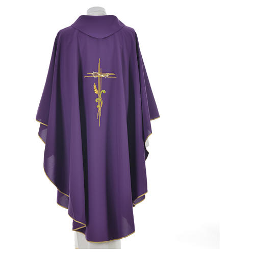 Liturgical Chasuble in polyester with JHS and wheat embroidery 4