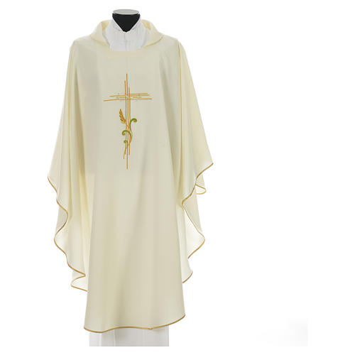 Liturgical Chasuble in polyester with JHS and wheat embroidery 5