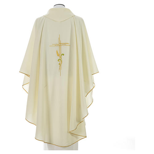 Liturgical Chasuble in polyester with JHS and wheat embroidery 6