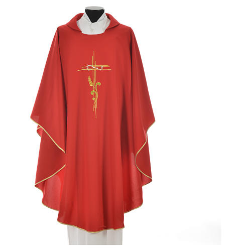 Liturgical Chasuble in polyester with JHS and wheat embroidery 7