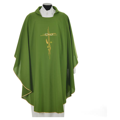 Liturgical Chasuble in polyester with JHS and wheat embroidery 9