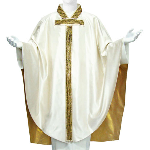 Medieval Silk Chasuble with embroideries and gold silk lining 1