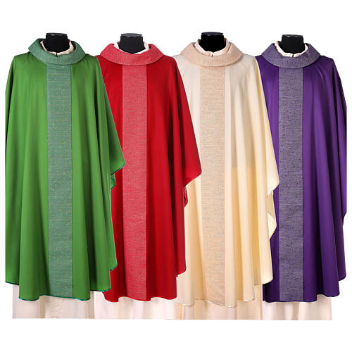 Priest Chasuble in pure wool with orphrey in pure silk 1