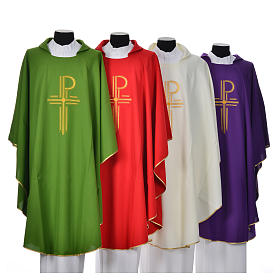 Chasuble in shiny polyester with Chi-Rho