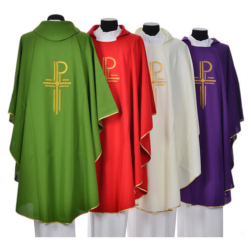 Chasuble in shiny polyester with Chi-Rho 2