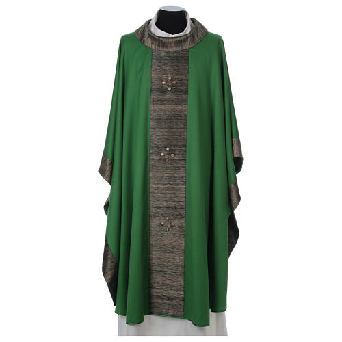 Liturgical Wool Chasuble with orphrey in silk and sardonyx agate stones 1