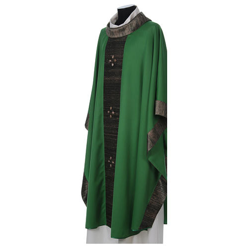 Liturgical Wool Chasuble with orphrey in silk and sardonyx agate stones 3