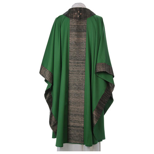 Liturgical Wool Chasuble with orphrey in silk and sardonyx agate stones 5