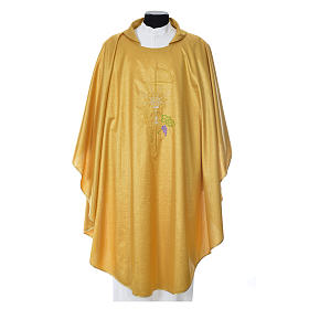 Gold Chasuble in wool and lurex with Chi-Rho, monstrance, wheat