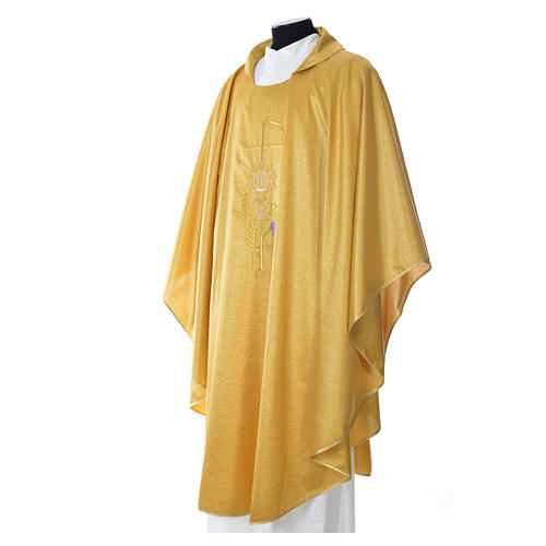 Gold Chasuble in wool and lurex with Chi-Rho, monstrance, wheat 2
