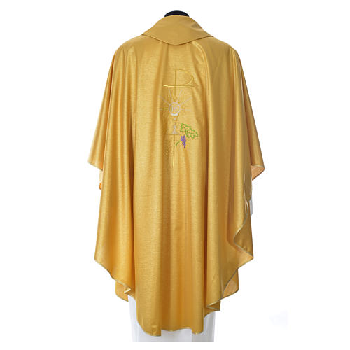 Gold Chasuble in wool and lurex with Chi-Rho, monstrance, wheat 3