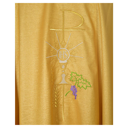 Gold Liturgical Chasuble with Chi-Rho, monstrance, wheat in wool and lurex 4