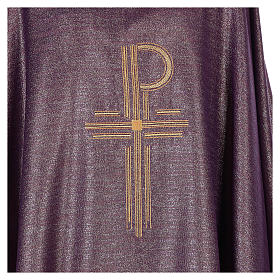 Chasuble Chi-Rho symbol, 90% shiny pure new wool and 10% lurex.