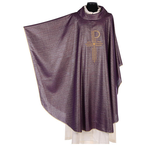 Chi-Rho Chasuble in 90% shiny pure new wool and 10% lurex. 3