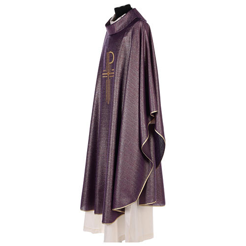Chi-Rho Chasuble in 90% shiny pure new wool and 10% lurex. 4