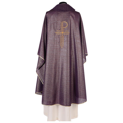 Chi-Rho Chasuble in 90% shiny pure new wool and 10% lurex. 5