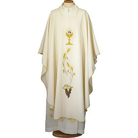 Ivory chasuble with Eucharist symbol in polyester Gamma