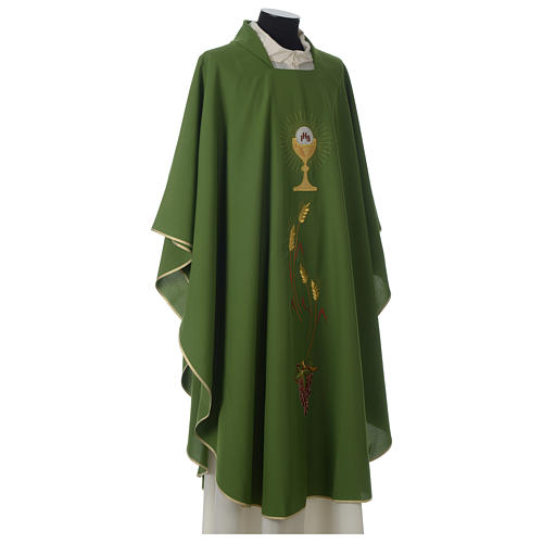 Ivory chasuble with Eucharist symbol in polyester Gamma 5