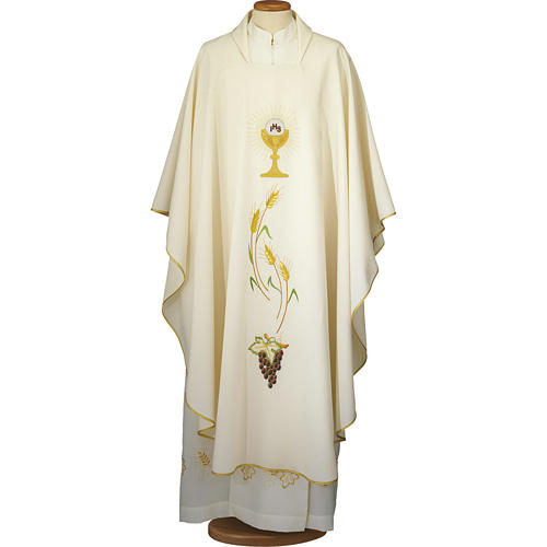 Ivory chasuble with Eucharist symbol in polyester Gamma 1