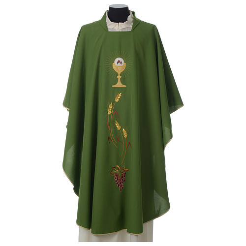 Ivory chasuble with Eucharist symbol in polyester Gamma 2
