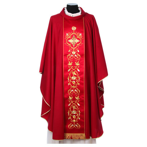 Chasuble with gold embroidered orphrey, pure wool Gamma 5