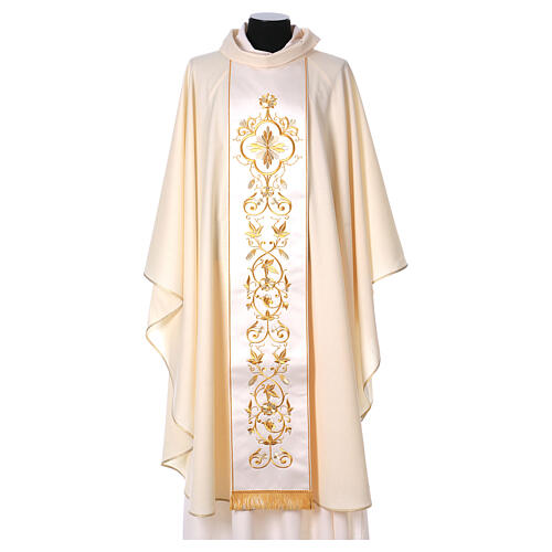 Chasuble with gold embroidered orphrey, pure wool Gamma 6