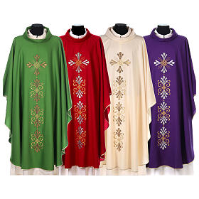 Chasuble in pure wool, cross and lily Gamma