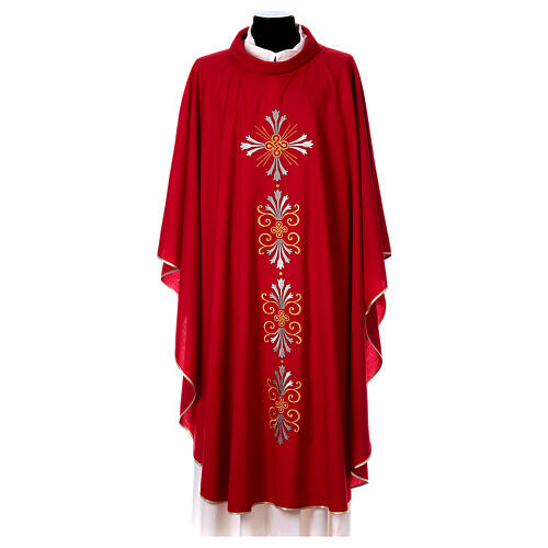 Priest Chasuble in pure wool with cross and lily Gamma 5