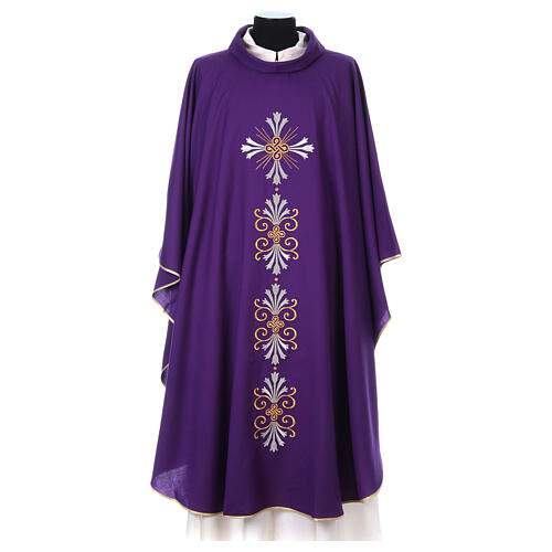 Priest Chasuble in pure wool with cross and lily Gamma 7