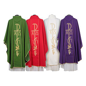 Chasuble in 80% polyester 20% wool, Chi-Rho, Alpha Omega embroid