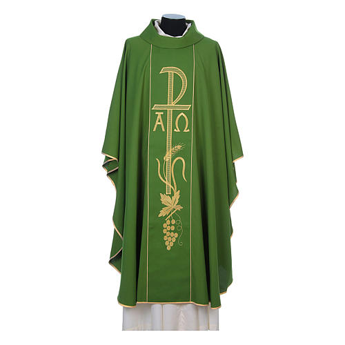 Chasuble in 80% polyester 20% wool, Chi-Rho, Alpha Omega embroid 3